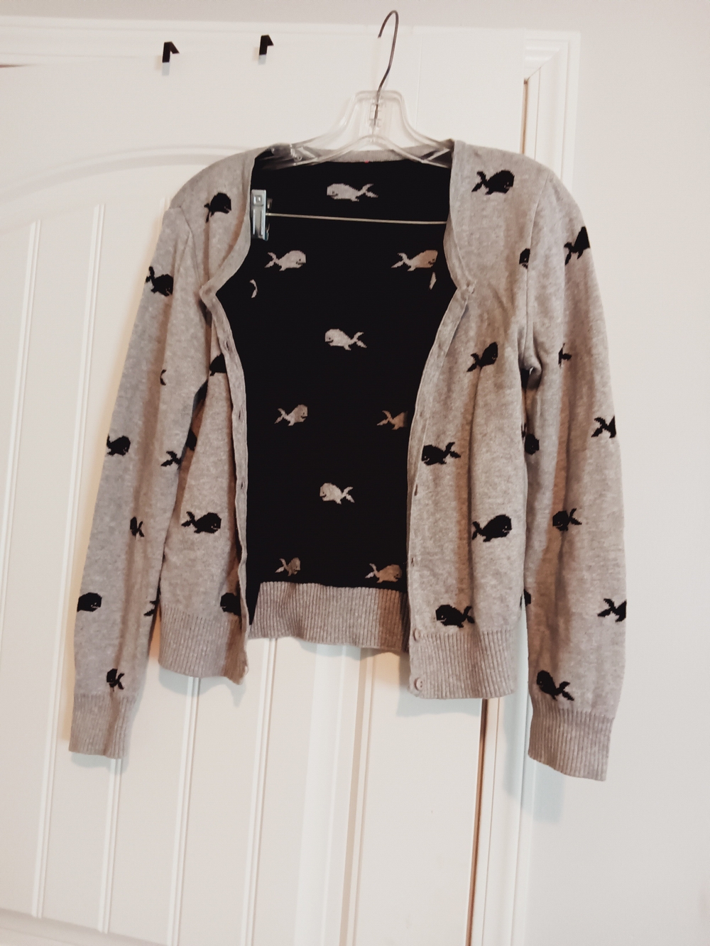 Gray Fish-Print Women's Cardigan Sweater